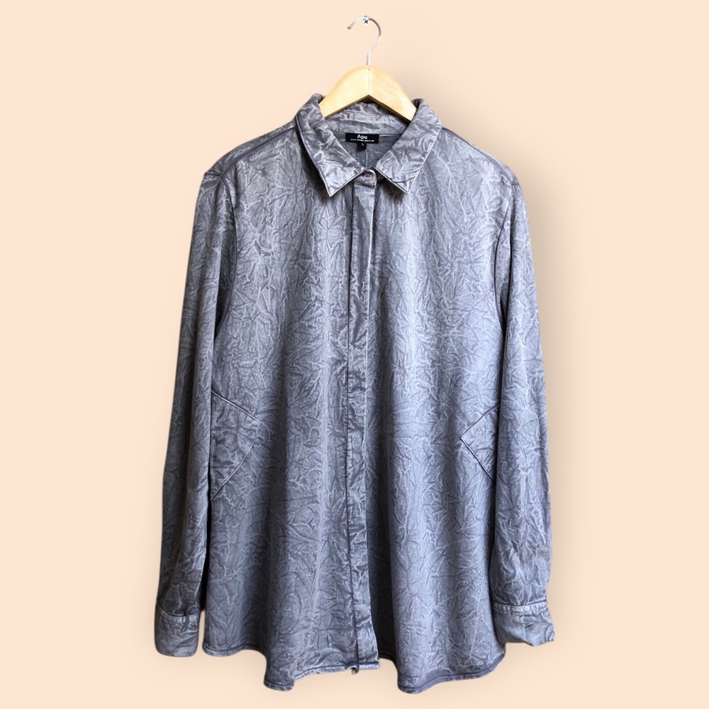 Apu A People United NWT Cotton Linen Oversized Boyfriend Shirt Grey Women Large